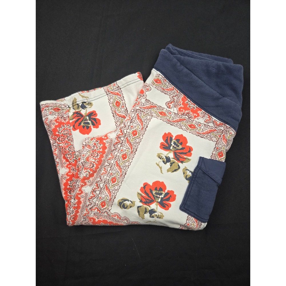 Free Movement Womens M Cropped Pants Boho Paisley Floral Print Blue Pocket